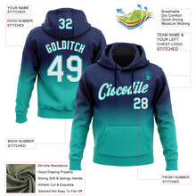 Load image into Gallery viewer, Custom Stitched Navy White-Aqua Fade Fashion Sports Pullover Sweatshirt Hoodie