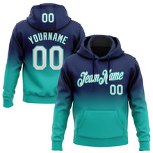Load image into Gallery viewer, Custom Stitched Navy White-Aqua Fade Fashion Sports Pullover Sweatshirt Hoodie