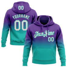 Load image into Gallery viewer, Custom Stitched Purple White-Aqua Fade Fashion Sports Pullover Sweatshirt Hoodie