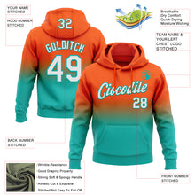 Load image into Gallery viewer, Custom Stitched Orange White-Aqua Fade Fashion Sports Pullover Sweatshirt Hoodie