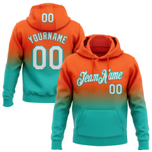Load image into Gallery viewer, Custom Stitched Orange White-Aqua Fade Fashion Sports Pullover Sweatshirt Hoodie