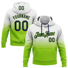 Laden Sie das Bild in den Galerie-Viewer, Custom Stitched White Navy-Neon Green Fade Fashion Sports Pullover Sweatshirt Hoodie