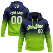 Load image into Gallery viewer, Custom Stitched Navy White-Neon Green Fade Fashion Sports Pullover Sweatshirt Hoodie