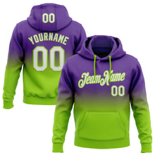 Load image into Gallery viewer, Custom Stitched Purple White-Neon Green Fade Fashion Sports Pullover Sweatshirt Hoodie