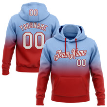 Load image into Gallery viewer, Custom Stitched Light Blue White-Red Fade Fashion Sports Pullover Sweatshirt Hoodie