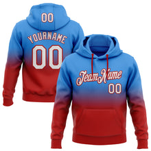Load image into Gallery viewer, Custom Stitched Powder Blue White-Red Fade Fashion Sports Pullover Sweatshirt Hoodie