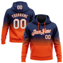 Load image into Gallery viewer, Custom Stitched Navy White-Orange Fade Fashion Sports Pullover Sweatshirt Hoodie