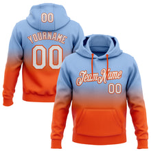 Load image into Gallery viewer, Custom Stitched Light Blue White-Orange Fade Fashion Sports Pullover Sweatshirt Hoodie