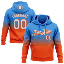 Load image into Gallery viewer, Custom Stitched Powder Blue White-Orange Fade Fashion Sports Pullover Sweatshirt Hoodie