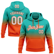 Загрузить изображение в средство просмотра галереи, Custom Stitched Aqua White-Orange Fade Fashion Sports Pullover Sweatshirt Hoodie