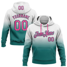 Laden Sie das Bild in den Galerie-Viewer, Custom Stitched White Pink-Teal Fade Fashion Sports Pullover Sweatshirt Hoodie
