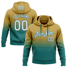 Load image into Gallery viewer, Custom Stitched Old Gold White-Teal Fade Fashion Sports Pullover Sweatshirt Hoodie