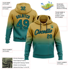 Laden Sie das Bild in den Galerie-Viewer, Custom Stitched Old Gold Teal-Black Fade Fashion Sports Pullover Sweatshirt Hoodie