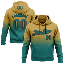 Laden Sie das Bild in den Galerie-Viewer, Custom Stitched Old Gold Teal-Black Fade Fashion Sports Pullover Sweatshirt Hoodie