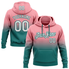 Laden Sie das Bild in den Galerie-Viewer, Custom Stitched Medium Pink White-Teal Fade Fashion Sports Pullover Sweatshirt Hoodie