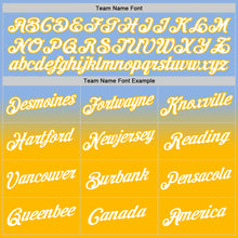 Load image into Gallery viewer, Custom Stitched Light Blue White-Gold Fade Fashion Sports Pullover Sweatshirt Hoodie