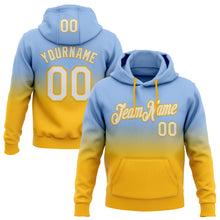 Load image into Gallery viewer, Custom Stitched Light Blue White-Gold Fade Fashion Sports Pullover Sweatshirt Hoodie