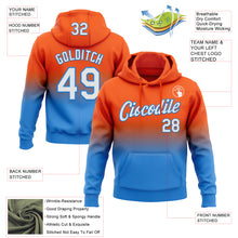 Load image into Gallery viewer, Custom Stitched Orange White-Powder Blue Fade Fashion Sports Pullover Sweatshirt Hoodie