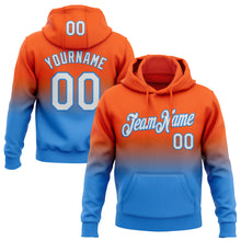 Load image into Gallery viewer, Custom Stitched Orange White-Powder Blue Fade Fashion Sports Pullover Sweatshirt Hoodie