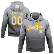 Load image into Gallery viewer, Custom Stitched Gray White Steel Gray-Gold Fade Fashion Sports Pullover Sweatshirt Hoodie