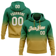 Load image into Gallery viewer, Custom Stitched Kelly Green White-Old Gold Fade Fashion Sports Pullover Sweatshirt Hoodie