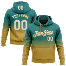 Load image into Gallery viewer, Custom Stitched Teal White-Old Gold Fade Fashion Sports Pullover Sweatshirt Hoodie