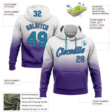 Laden Sie das Bild in den Galerie-Viewer, Custom Stitched White Teal-Purple Fade Fashion Sports Pullover Sweatshirt Hoodie