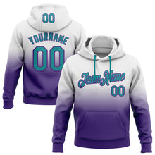 Laden Sie das Bild in den Galerie-Viewer, Custom Stitched White Teal-Purple Fade Fashion Sports Pullover Sweatshirt Hoodie