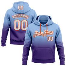 Laden Sie das Bild in den Galerie-Viewer, Custom Stitched Light Blue White Purple-Orange Fade Fashion Sports Pullover Sweatshirt Hoodie