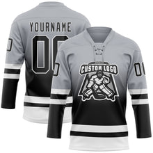 Laden Sie das Bild in den Galerie-Viewer, Custom Gray Black-White Fade Fashion Hockey Lace Neck Jersey