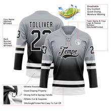Laden Sie das Bild in den Galerie-Viewer, Custom Gray Black-White Fade Fashion Hockey Lace Neck Jersey