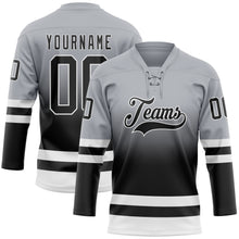 Laden Sie das Bild in den Galerie-Viewer, Custom Gray Black-White Fade Fashion Hockey Lace Neck Jersey