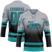 Laden Sie das Bild in den Galerie-Viewer, Custom Gray Teal-Black Fade Fashion Hockey Lace Neck Jersey
