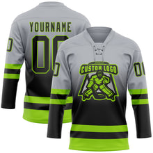 Laden Sie das Bild in den Galerie-Viewer, Custom Gray Black-Neon Green Fade Fashion Hockey Lace Neck Jersey