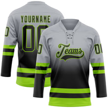 Laden Sie das Bild in den Galerie-Viewer, Custom Gray Black-Neon Green Fade Fashion Hockey Lace Neck Jersey
