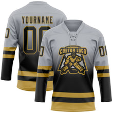 Laden Sie das Bild in den Galerie-Viewer, Custom Gray Black-Old Gold Fade Fashion Hockey Lace Neck Jersey