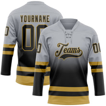 Laden Sie das Bild in den Galerie-Viewer, Custom Gray Black-Old Gold Fade Fashion Hockey Lace Neck Jersey
