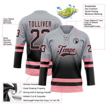 Laden Sie das Bild in den Galerie-Viewer, Custom Gray Black-Medium Pink Fade Fashion Hockey Lace Neck Jersey