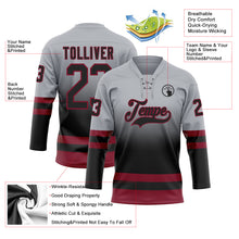Laden Sie das Bild in den Galerie-Viewer, Custom Gray Black-Crimson Fade Fashion Hockey Lace Neck Jersey