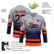 Laden Sie das Bild in den Galerie-Viewer, Custom Gray Navy-Orange Fade Fashion Hockey Lace Neck Jersey