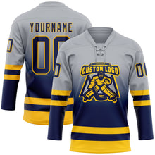 Laden Sie das Bild in den Galerie-Viewer, Custom Gray Navy-Gold Fade Fashion Hockey Lace Neck Jersey