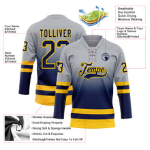 Laden Sie das Bild in den Galerie-Viewer, Custom Gray Navy-Gold Fade Fashion Hockey Lace Neck Jersey