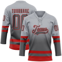 Charger l'image dans la galerie, Custom Gray Steel Gray-Red Fade Fashion Hockey Lace Neck Jersey