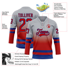 Laden Sie das Bild in den Galerie-Viewer, Custom Gray Red-Royal Fade Fashion Hockey Lace Neck Jersey