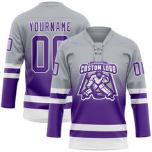 Laden Sie das Bild in den Galerie-Viewer, Custom Gray Purple-White Fade Fashion Hockey Lace Neck Jersey