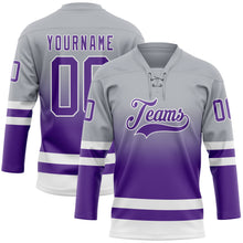 Laden Sie das Bild in den Galerie-Viewer, Custom Gray Purple-White Fade Fashion Hockey Lace Neck Jersey