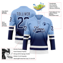 Laden Sie das Bild in den Galerie-Viewer, Custom Light Blue Navy-White Fade Fashion Hockey Lace Neck Jersey