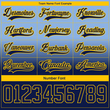 Laden Sie das Bild in den Galerie-Viewer, Custom Light Blue Navy-Yellow Fade Fashion Hockey Lace Neck Jersey