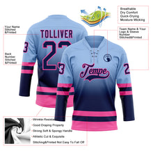 Загрузить изображение в средство просмотра галереи, Custom Light Blue Navy-Pink Fade Fashion Hockey Lace Neck Jersey