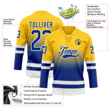 Laden Sie das Bild in den Galerie-Viewer, Custom Yellow Royal-White Fade Fashion Hockey Lace Neck Jersey